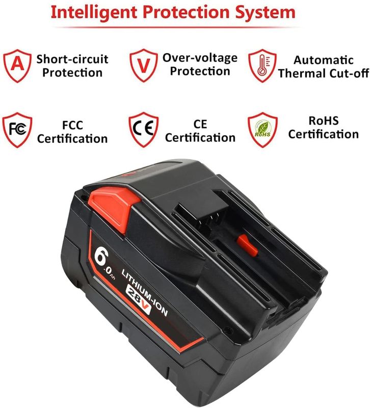 28V 6000mAh Slide Pack Battery Compatibile con Milwaukee Strumenti elettrici senza fili Compatibile sostituzione Milwaukee