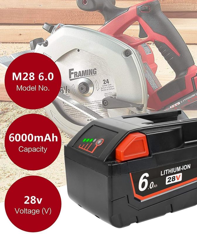 28V 6000mAh Slide Pack Battery Compatibile con Milwaukee Strumenti elettrici senza fili Compatibile sostituzione Milwaukee