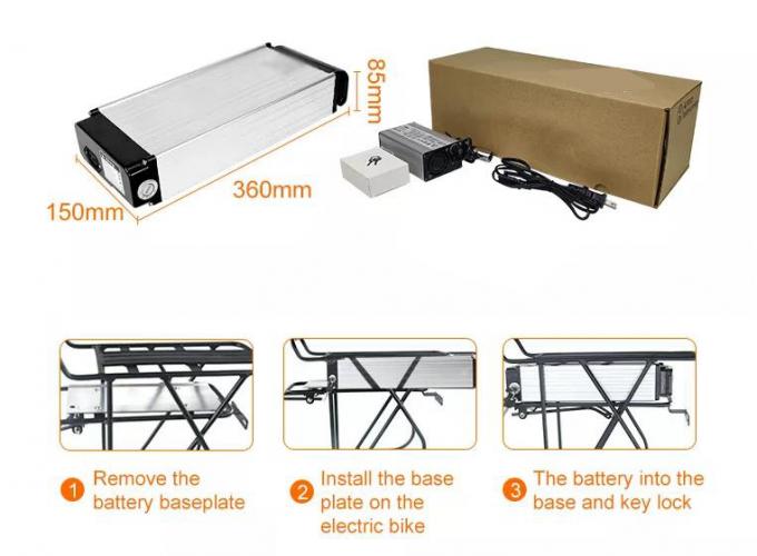Batteria di ricambio per ebike lungo ciclo 48V 250W 500W Silver Rear Rack ricaricabile Batteria per ebike Fiets Accufahrrad Akku Fur Elektrofahrrader Batteria al litio 0